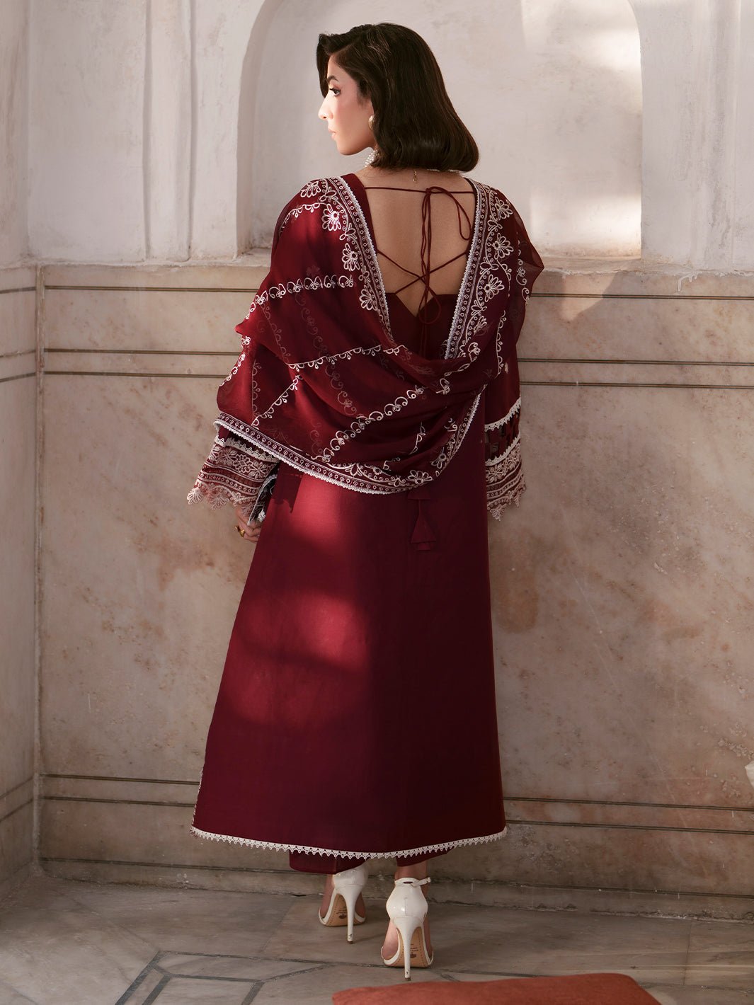 Mahnur | Nilofer Luxury Lawn 26 | NL-08-Brand:Mahnur-Type:Ladies Clothes-Maroon-Lawn-House of Maryam- Buy in UK, USA