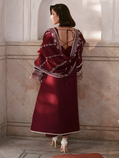 Mahnur | Nilofer Luxury Lawn 26 | NL-08-Brand:Mahnur-Type:Ladies Clothes-Maroon-Lawn-House of Maryam- Buy in UK, USA