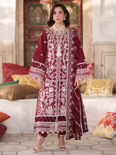 Mahnur | Nilofer Luxury Lawn 26 | NL-08-Brand:Mahnur-Type:Ladies Clothes-Maroon-Lawn-House of Maryam- Buy in UK, USA