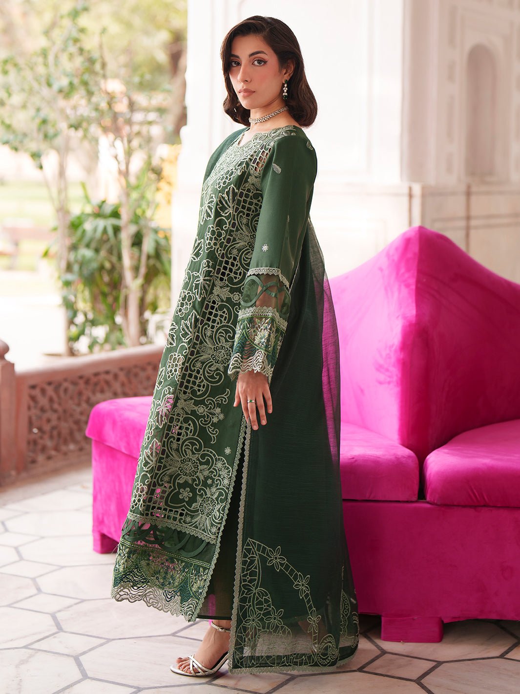 Mahnur | Nilofer Luxury Lawn 26 | NL-09-Brand:Mahnur-Type:Ladies Clothes-Bottle Green-Lawn-House of Maryam- Buy in UK, USA