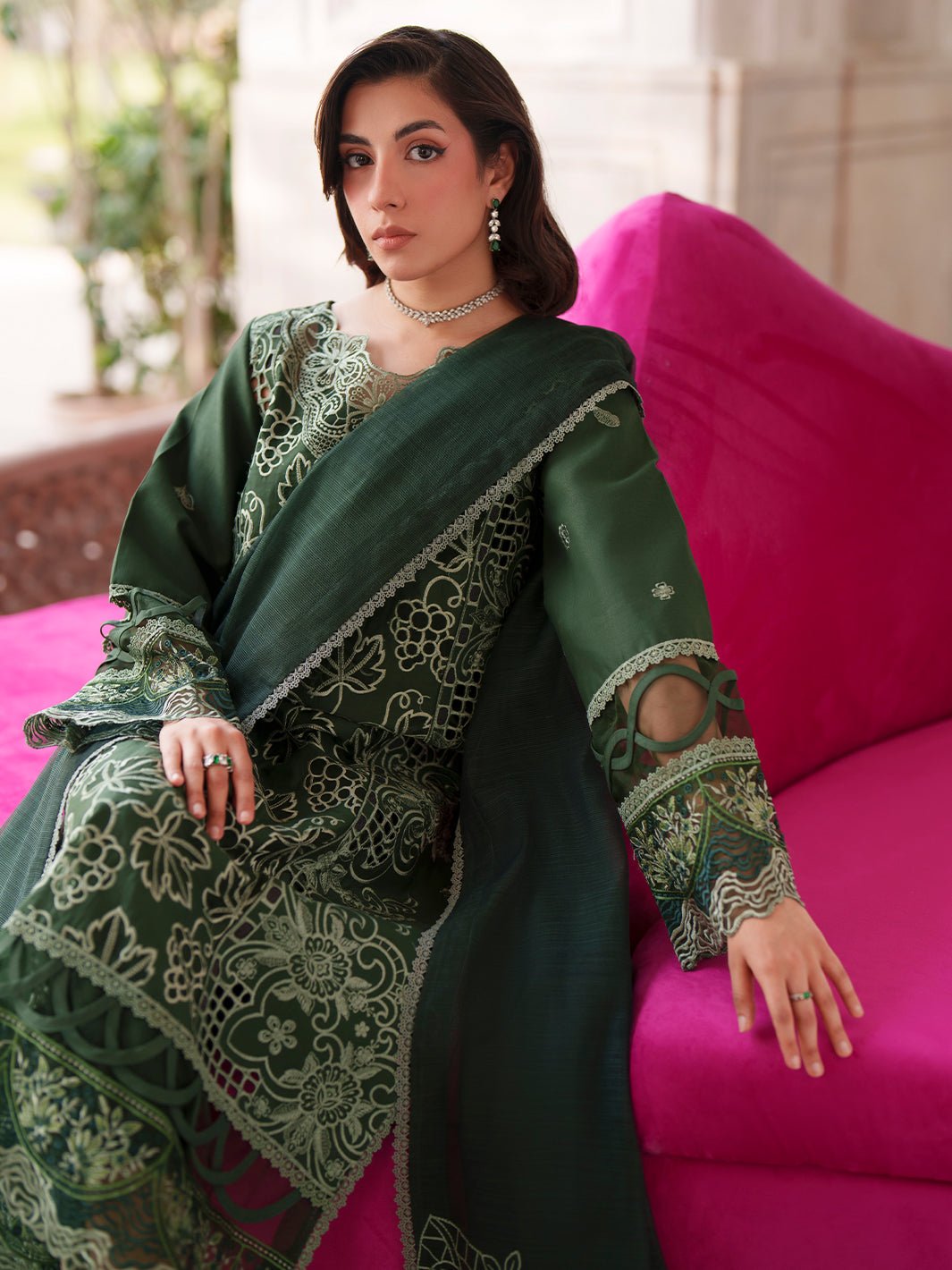 Mahnur | Nilofer Luxury Lawn 26 | NL-09-Brand:Mahnur-Type:Ladies Clothes-Bottle Green-Lawn-House of Maryam- Buy in UK, USA
