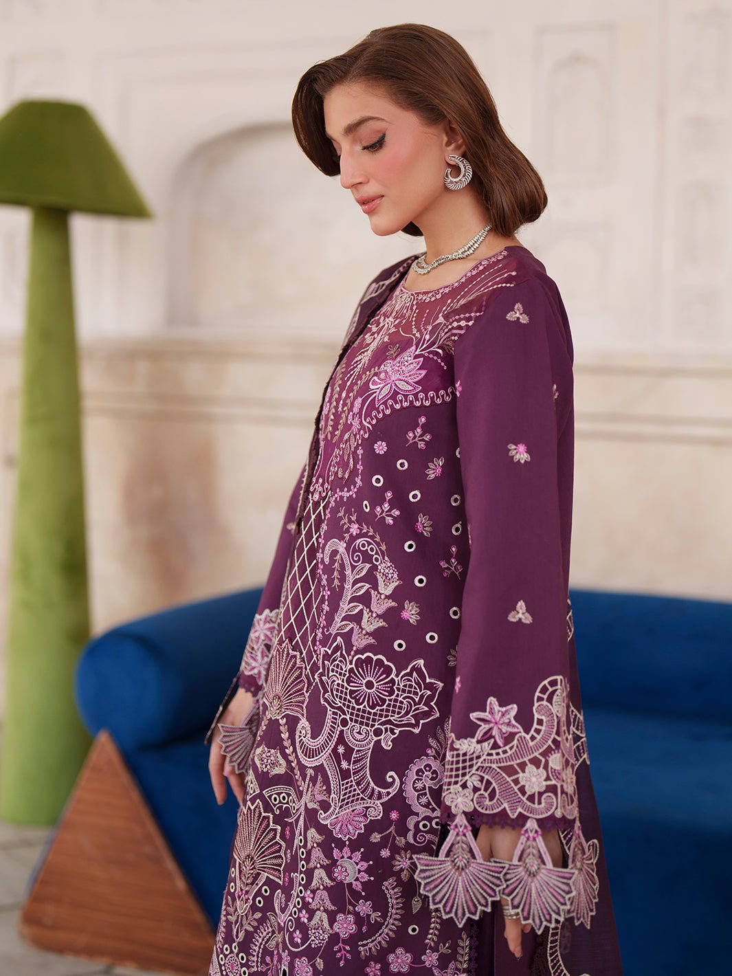 Mahnur | Nilofer Luxury Lawn 26 | NL-10-Brand:Mahnur-Type:Ladies Clothes-Plum-Lawn-House of Maryam- Buy in UK, USA