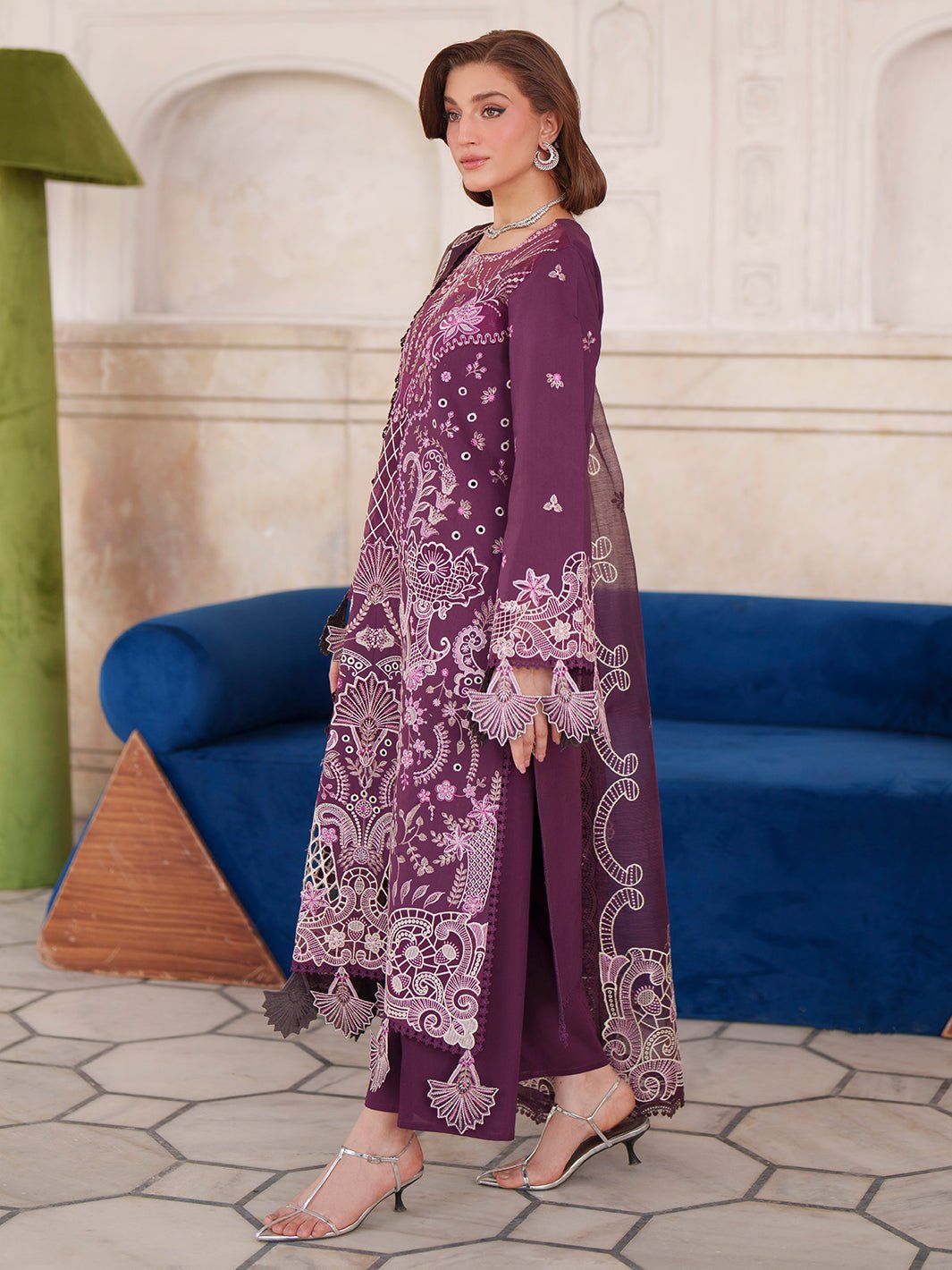 Mahnur | Nilofer Luxury Lawn 26 | NL-10-Brand:Mahnur-Type:Ladies Clothes-Plum-Lawn-House of Maryam- Buy in UK, USA
