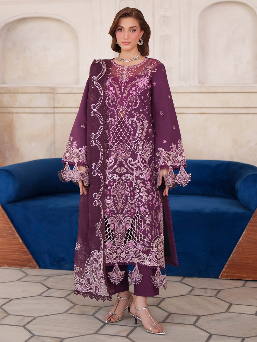 Mahnur | Nilofer Luxury Lawn 26 | NL-10-Brand:Mahnur-Type:Ladies Clothes-Plum-Lawn-House of Maryam- Buy in UK, USA