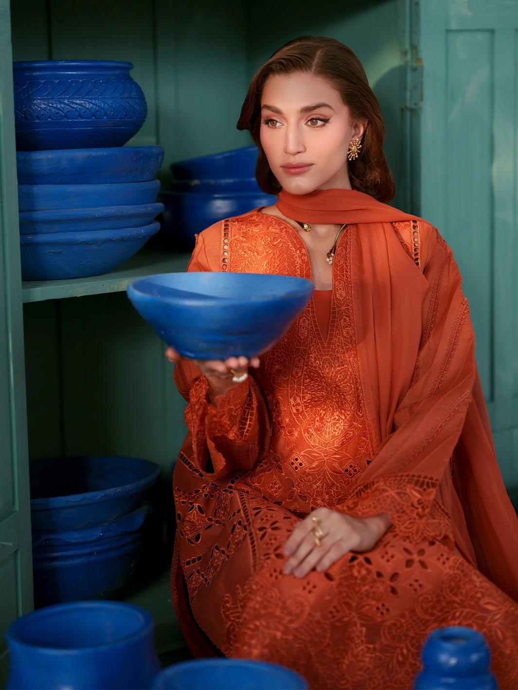 Mahnur | Nilofer Luxury Lawn 26 | NL-11-Brand:Mahnur-Type:Ladies Clothes-Burnt Orange-Lawn-House of Maryam- Buy in UK, USA