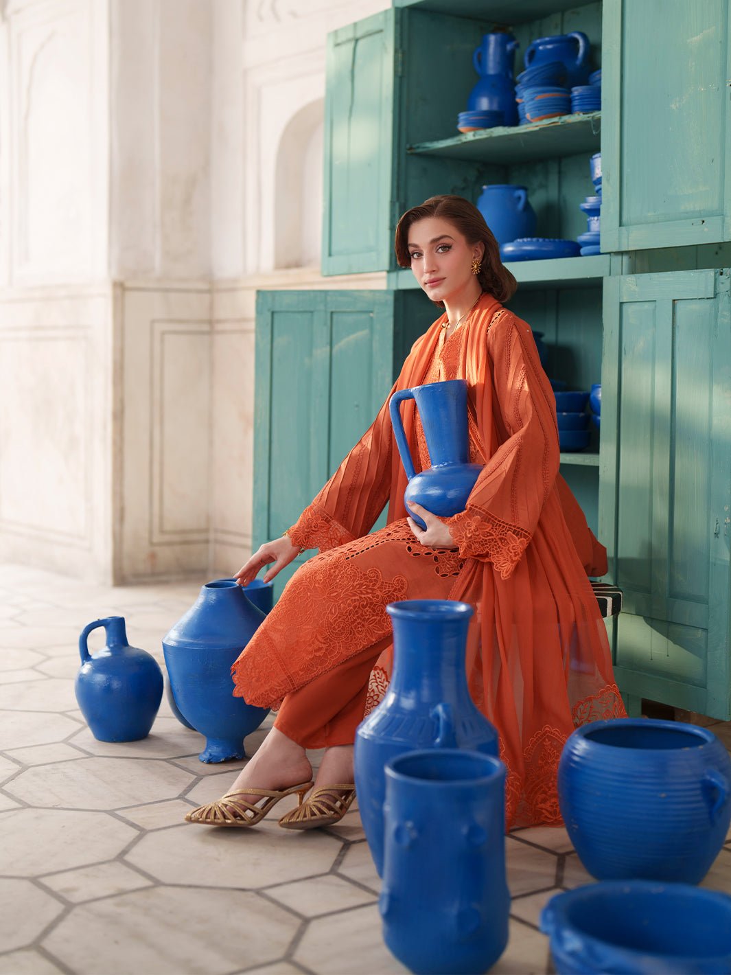 Mahnur | Nilofer Luxury Lawn 26 | NL-11-Brand:Mahnur-Type:Ladies Clothes-Burnt Orange-Lawn-House of Maryam- Buy in UK, USA