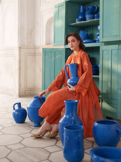 Mahnur | Nilofer Luxury Lawn 26 | NL-11-Brand:Mahnur-Type:Ladies Clothes-Burnt Orange-Lawn-House of Maryam- Buy in UK, USA