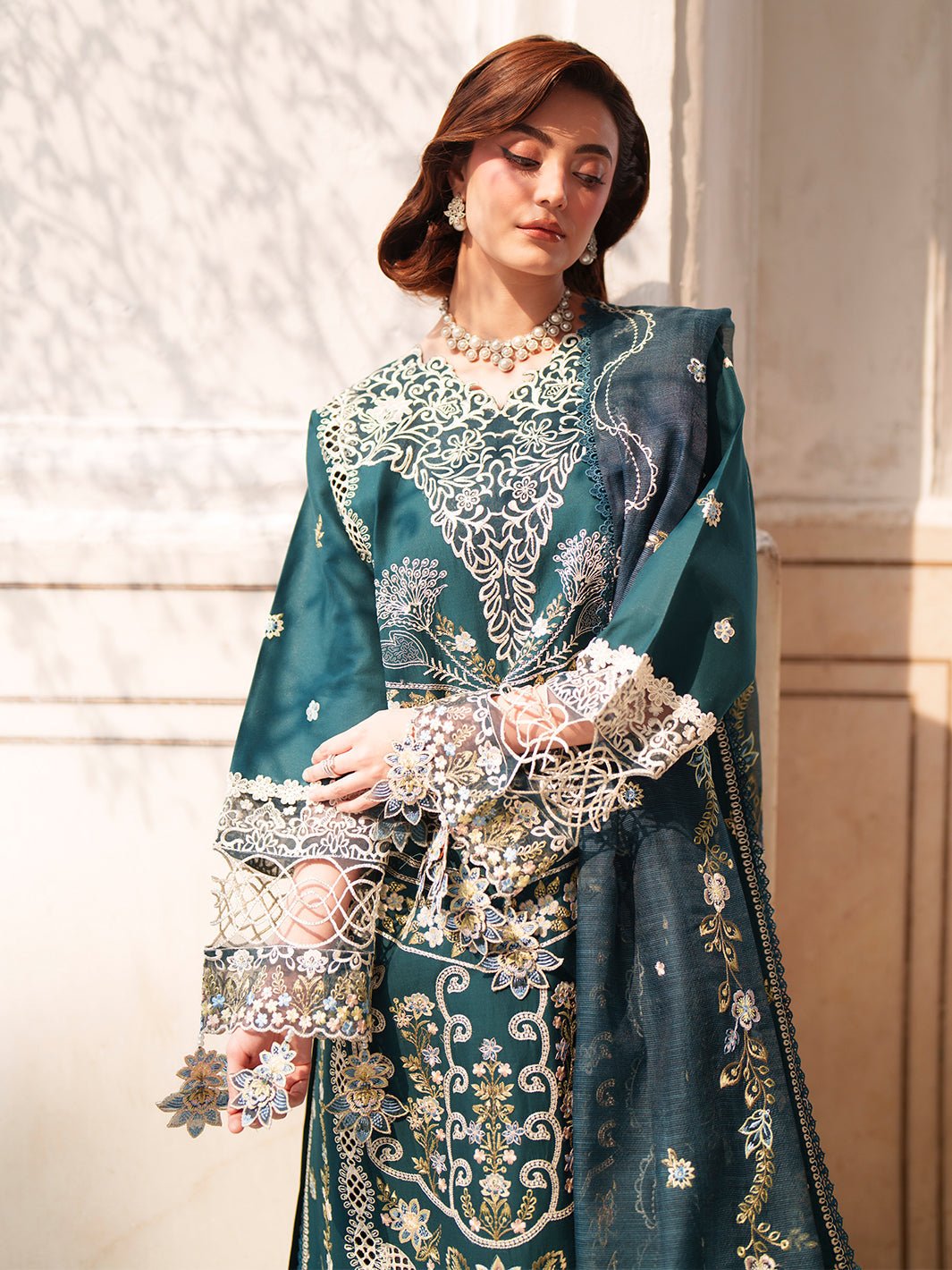 Mahnur | Nilofer Luxury Lawn 26 | NL-13-Brand:Mahnur-Type:Ladies Clothes-Teal Green-Lawn-House of Maryam- Buy in UK, USA