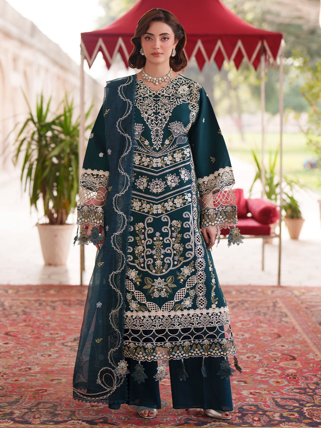 Mahnur | Nilofer Luxury Lawn 26 | NL-13-Brand:Mahnur-Type:Ladies Clothes-Teal Green-Lawn-House of Maryam- Buy in UK, USA