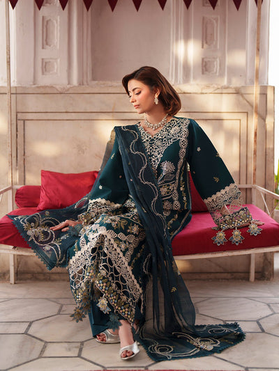 Mahnur | Nilofer Luxury Lawn 26 | NL-13-Brand:Mahnur-Type:Ladies Clothes-Teal Green-Lawn-House of Maryam- Buy in UK, USA