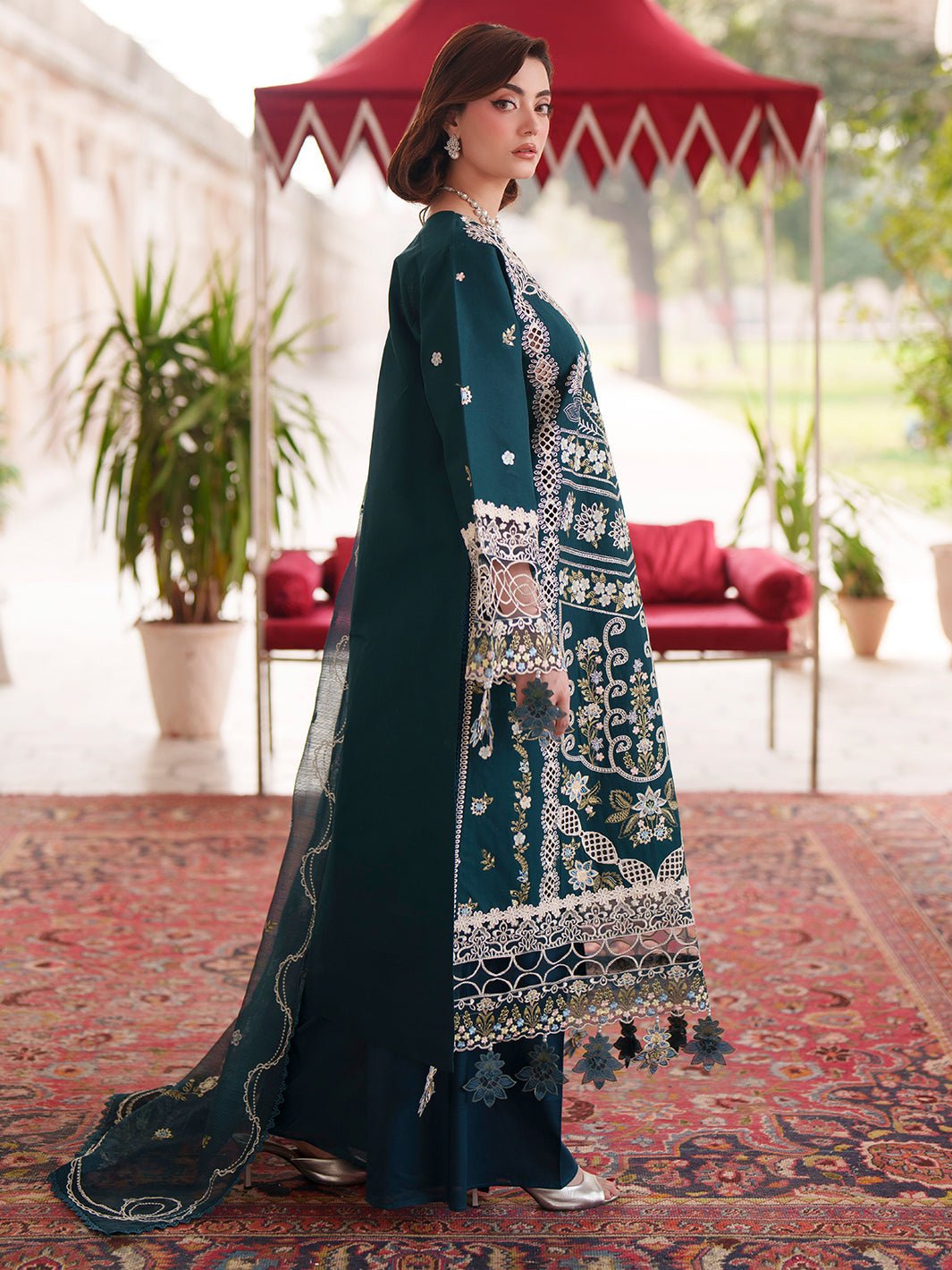 Mahnur | Nilofer Luxury Lawn 26 | NL-13-Brand:Mahnur-Type:Ladies Clothes-Teal Green-Lawn-House of Maryam- Buy in UK, USA