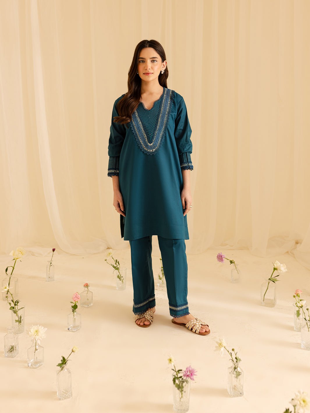 Mahnur | Petal Whispers Lawn Pret | Asteria-Brand:Mahnur-Type:Ladies Clothes-Dark Teal-Lawn-House of Maryam- Buy in UK, USA