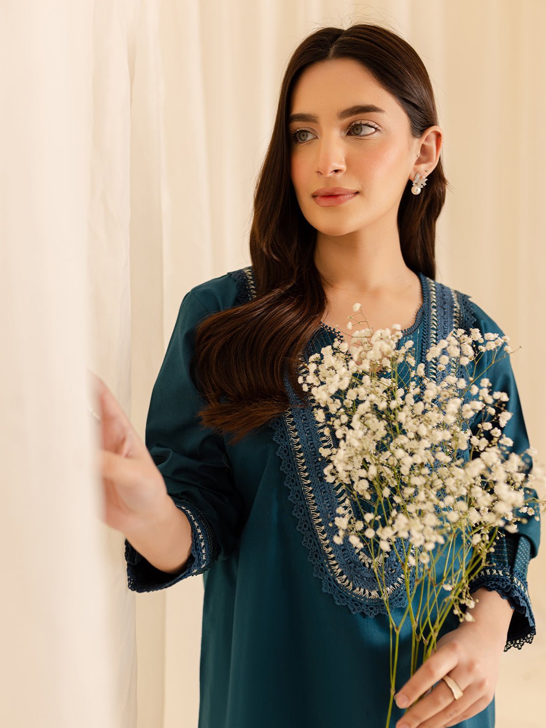 Mahnur | Petal Whispers Lawn Pret | Asteria-Brand:Mahnur-Type:Ladies Clothes-Dark Teal-Lawn-House of Maryam- Buy in UK, USA