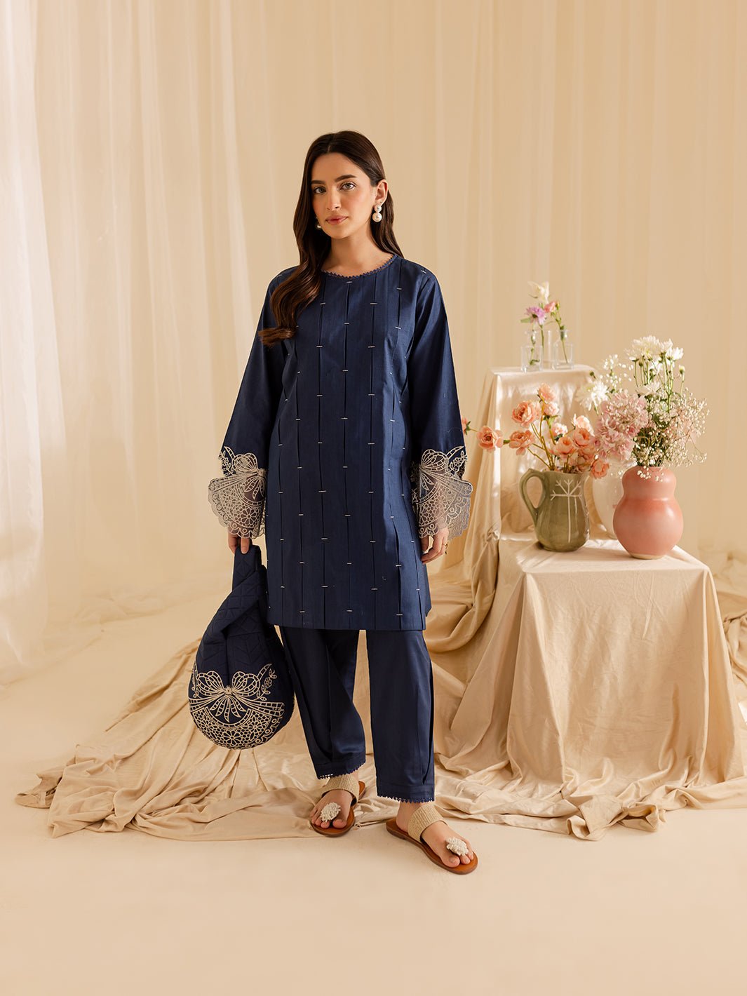 Mahnur | Petal Whispers Lawn Pret | Bluebell-Brand:Mahnur-Type:Ladies Clothes-Navy-Lawn-House of Maryam- Buy in UK, USA