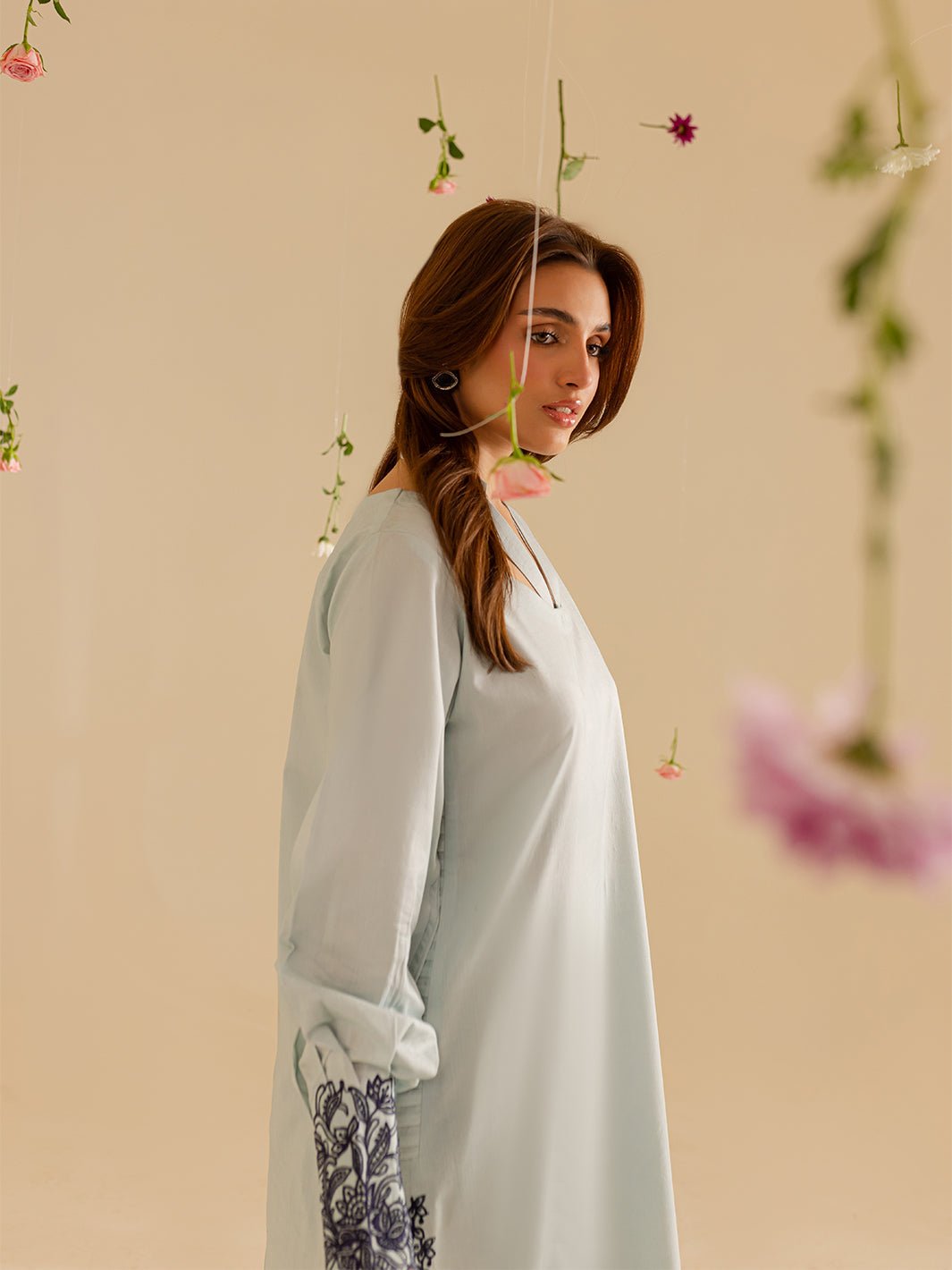 Mahnur | Petal Whispers Lawn Pret | Crystal-Brand:Mahnur-Type:Ladies Clothes-Ice Blue-Lawn-House of Maryam- Buy in UK, USA