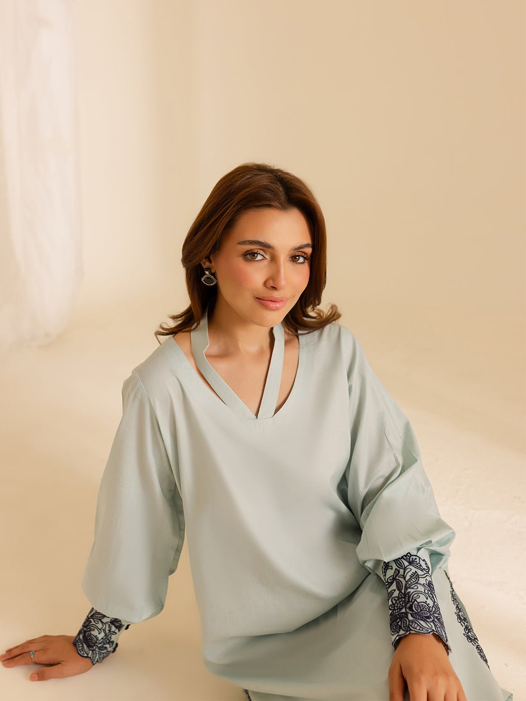 Mahnur | Petal Whispers Lawn Pret | Crystal-Brand:Mahnur-Type:Ladies Clothes-Ice Blue-Lawn-House of Maryam- Buy in UK, USA