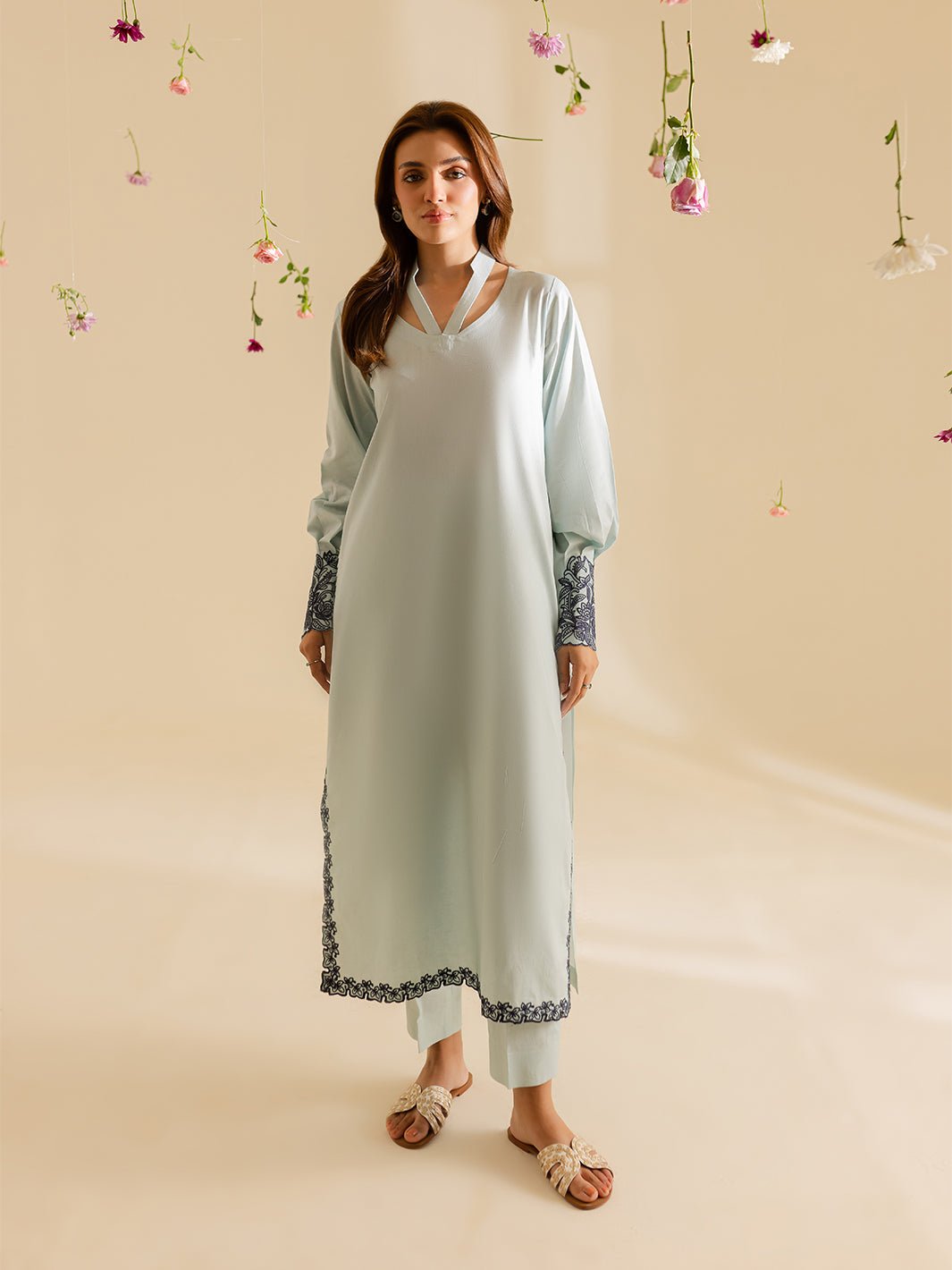 Mahnur | Petal Whispers Lawn Pret | Crystal-Brand:Mahnur-Type:Ladies Clothes-Ice Blue-Lawn-House of Maryam- Buy in UK, USA