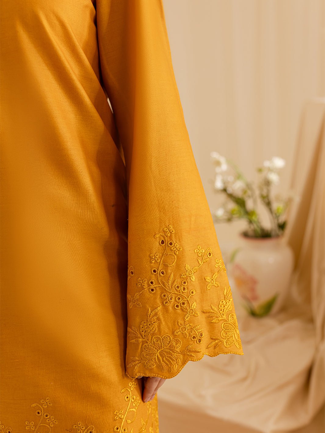 Mahnur | Petal Whispers Lawn Pret | Magnolia-Brand:Mahnur-Type:Ladies Clothes-Mustard Yellow-Lawn-House of Maryam- Buy in UK, USA