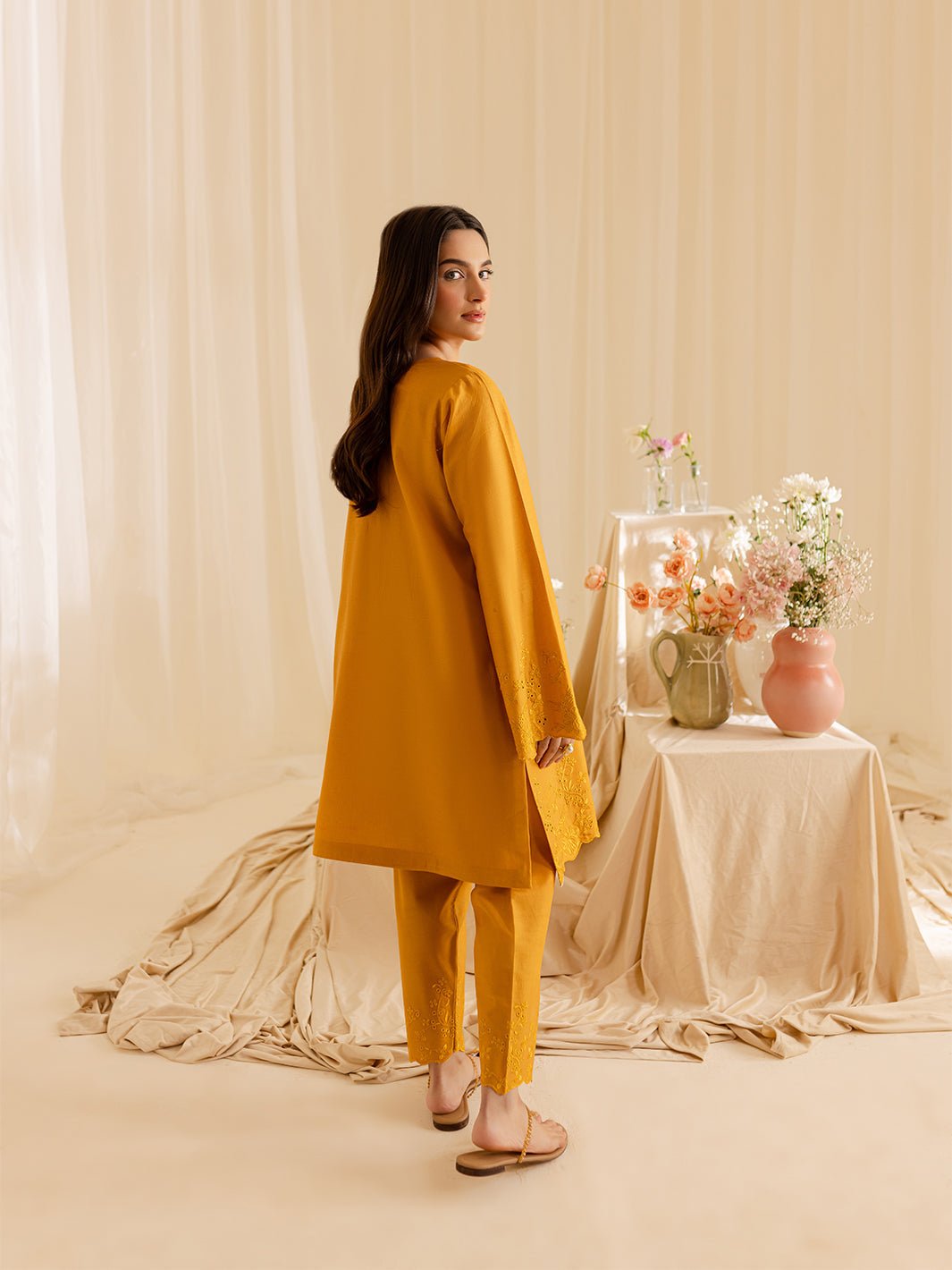 Mahnur | Petal Whispers Lawn Pret | Magnolia-Brand:Mahnur-Type:Ladies Clothes-Mustard Yellow-Lawn-House of Maryam- Buy in UK, USA