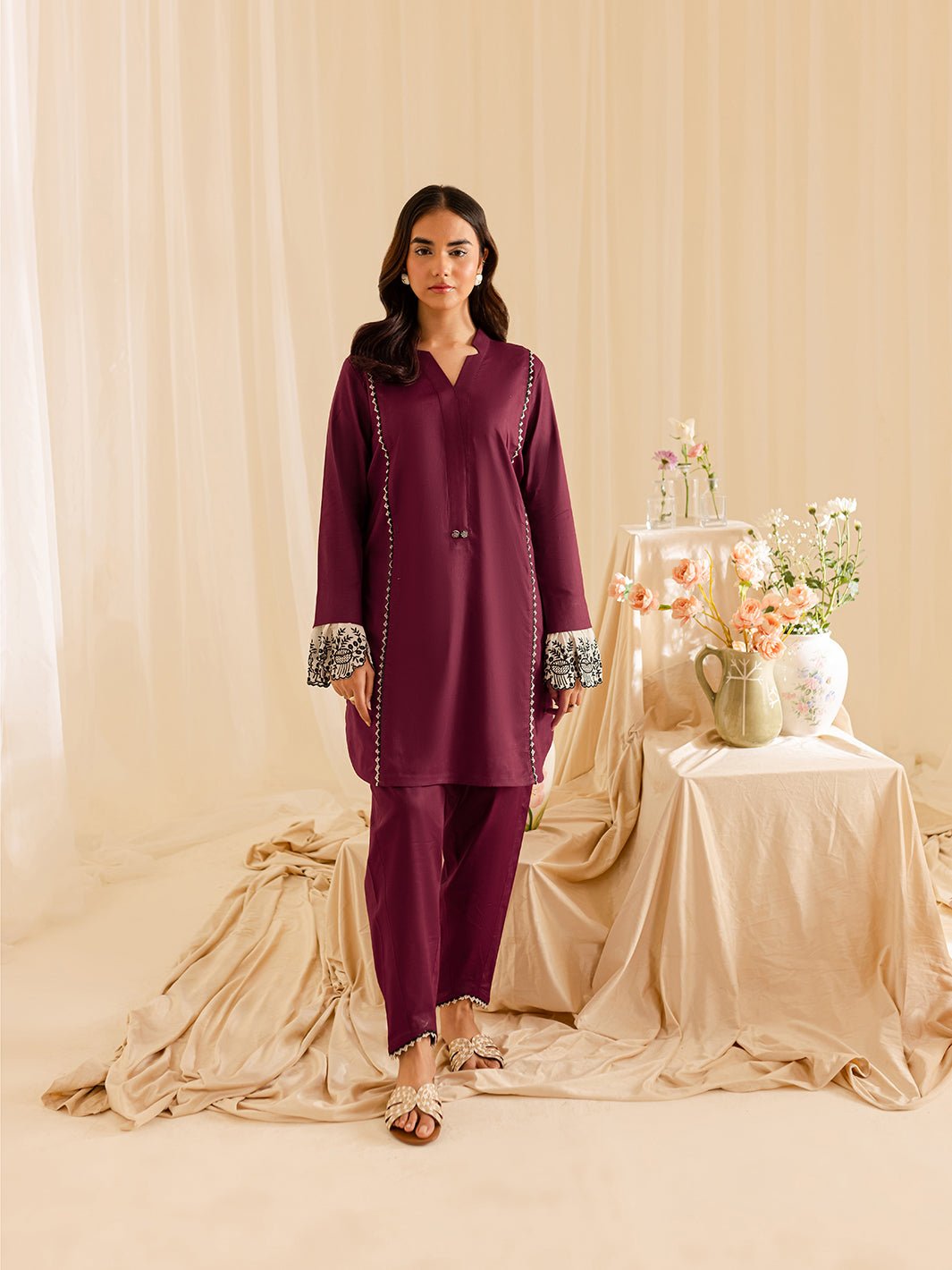 Mahnur | Petal Whispers Lawn Pret | Meadow-Brand:Mahnur-Type:Ladies Clothes-Magenta-Lawn-House of Maryam- Buy in UK, USA