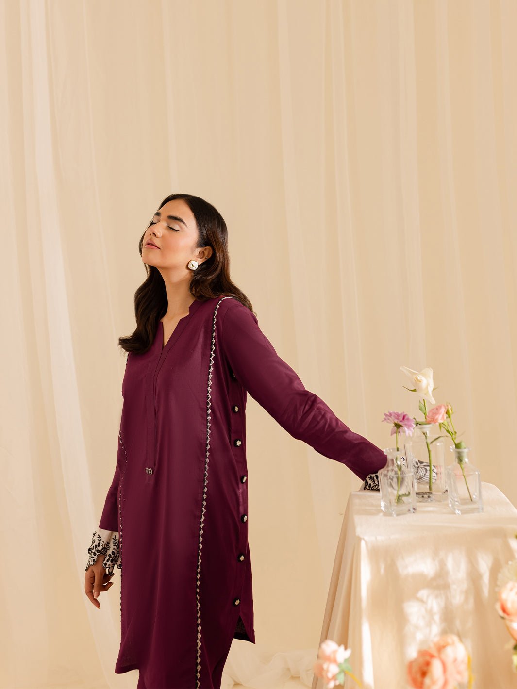 Mahnur | Petal Whispers Lawn Pret | Meadow-Brand:Mahnur-Type:Ladies Clothes-Magenta-Lawn-House of Maryam- Buy in UK, USA