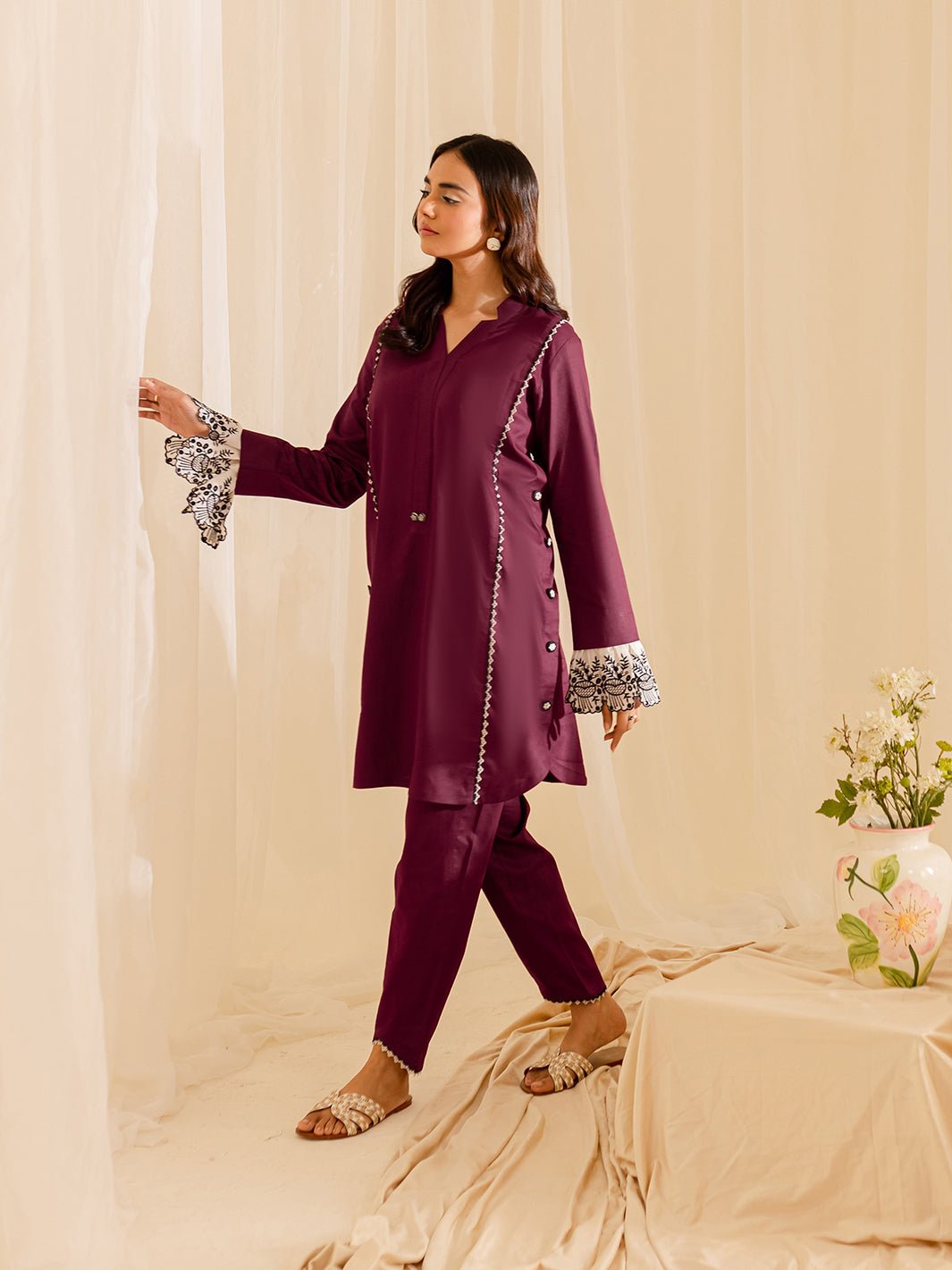 Mahnur | Petal Whispers Lawn Pret | Meadow-Brand:Mahnur-Type:Ladies Clothes-Magenta-Lawn-House of Maryam- Buy in UK, USA