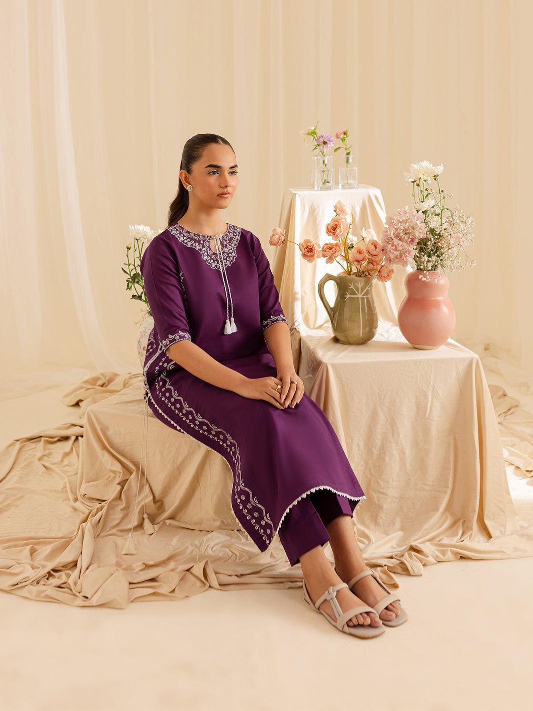 Mahnur | Petal Whispers Lawn Pret | Petalina-Brand:Mahnur-Type:Ladies Clothes-Dark Purple-Lawn-House of Maryam- Buy in UK, USA