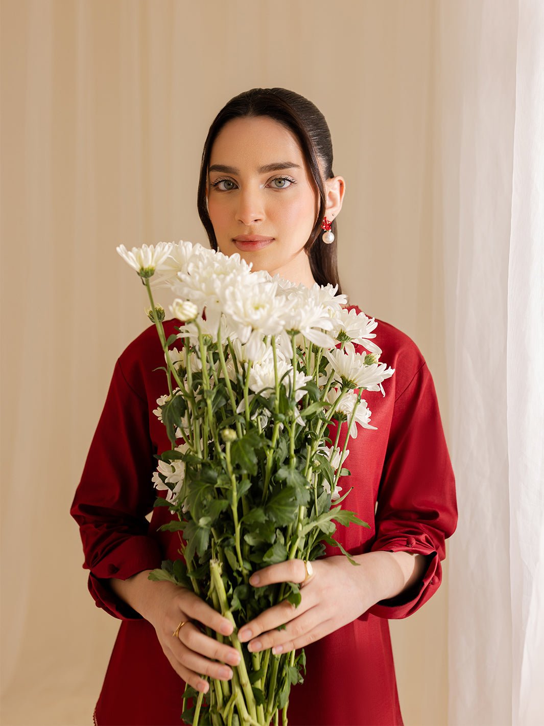 Mahnur | Petal Whispers Lawn Pret | Roselle-Brand:Mahnur-Type:Ladies Clothes-Deep Red-Lawn-House of Maryam- Buy in UK, USA