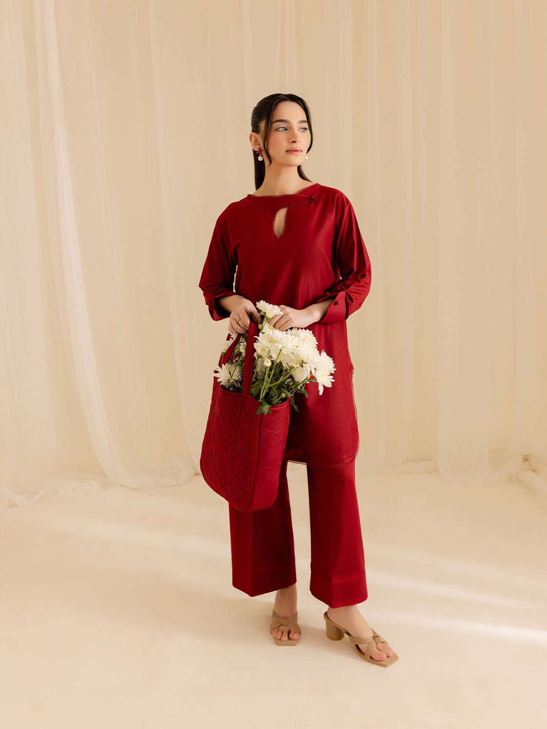 Mahnur | Petal Whispers Lawn Pret | Roselle-Brand:Mahnur-Type:Ladies Clothes-Deep Red-Lawn-House of Maryam- Buy in UK, USA