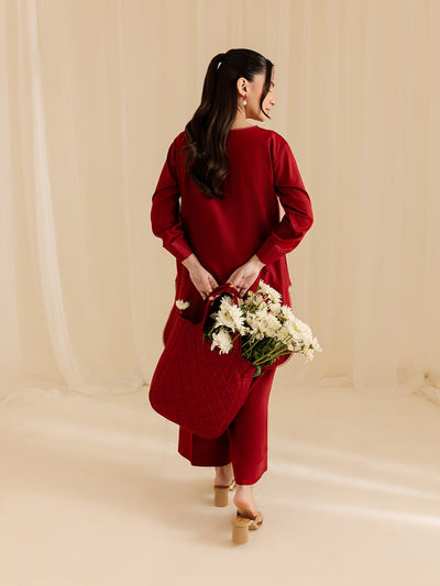 Mahnur | Petal Whispers Lawn Pret | Roselle-Brand:Mahnur-Type:Ladies Clothes-Deep Red-Lawn-House of Maryam- Buy in UK, USA