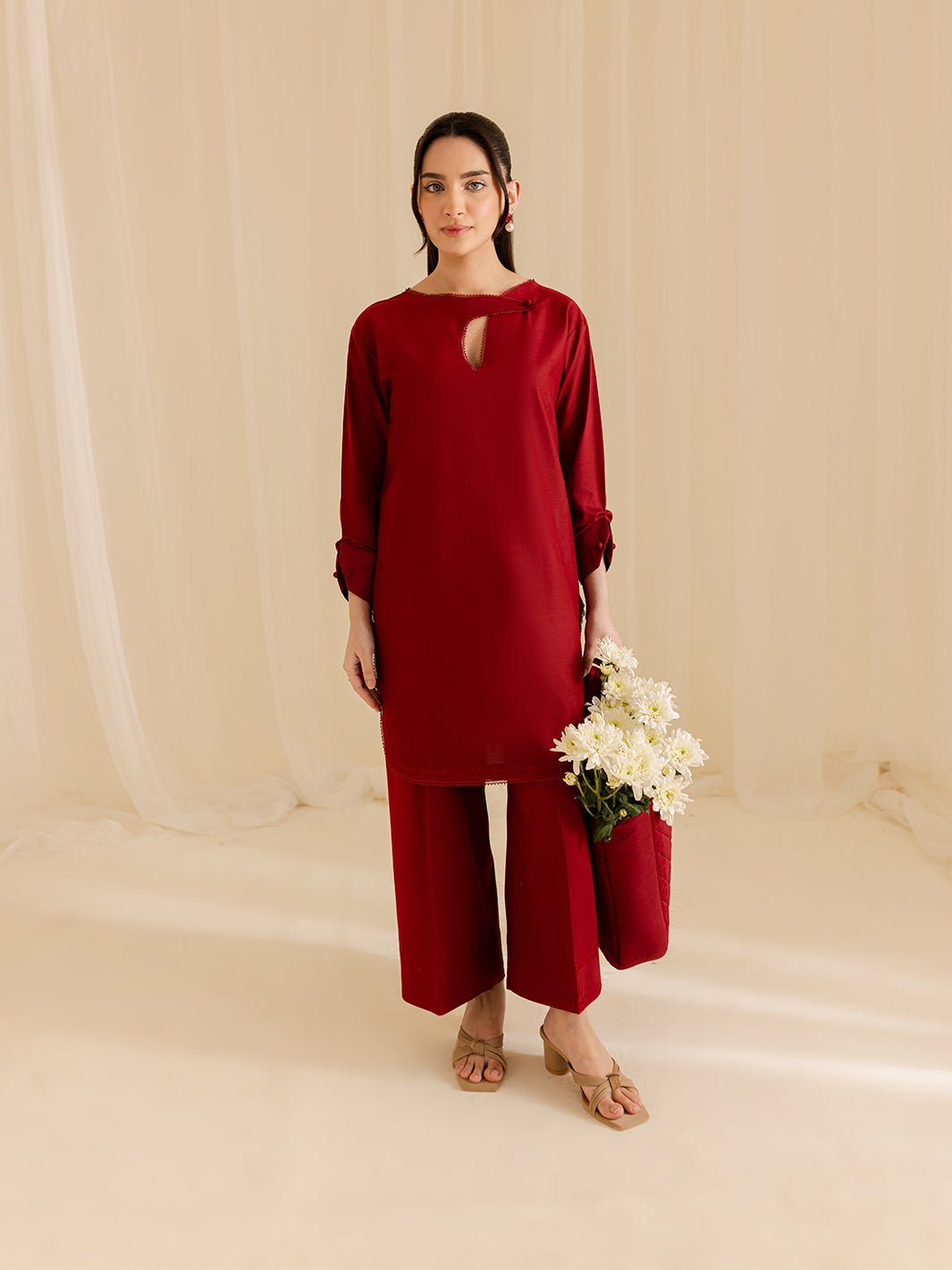 Mahnur | Petal Whispers Lawn Pret | Roselle-Brand:Mahnur-Type:Ladies Clothes-Deep Red-Lawn-House of Maryam- Buy in UK, USA