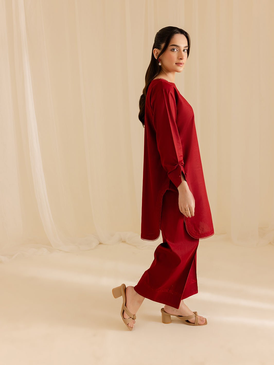 Mahnur | Petal Whispers Lawn Pret | Roselle-Brand:Mahnur-Type:Ladies Clothes-Deep Red-Lawn-House of Maryam- Buy in UK, USA