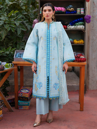 Mahnur | Satrangi Lawn 26 | ST-02-Brand:Mahnur-Type:Ladies Clothes-Light Sky Blue-Lawn-House of Maryam- Buy in UK, USA