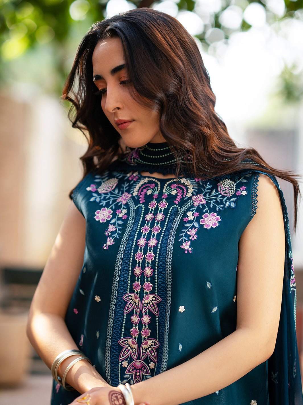 Mahnur | Satrangi Lawn 26 | ST-03-Brand:Mahnur-Type:Ladies Clothes-Bottle Green-Lawn-House of Maryam- Buy in UK, USA