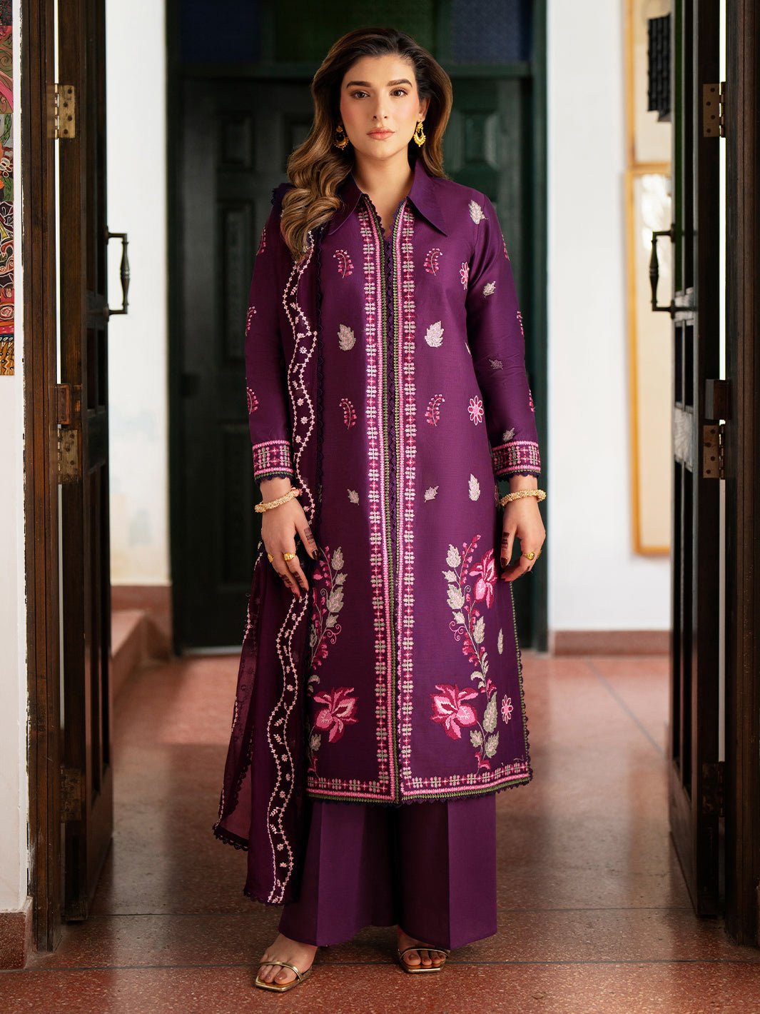 Mahnur | Satrangi Lawn 26 | ST-04-Brand:Mahnur-Type:Ladies Clothes-Plum-Lawn-House of Maryam- Buy in UK, USA