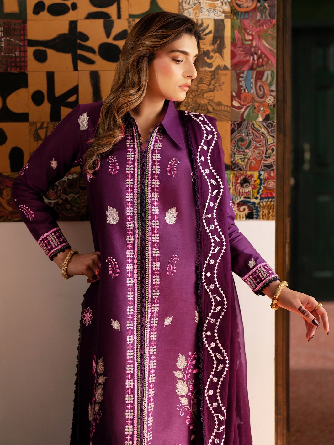Mahnur | Satrangi Lawn 26 | ST-04-Brand:Mahnur-Type:Ladies Clothes-Plum-Lawn-House of Maryam- Buy in UK, USA