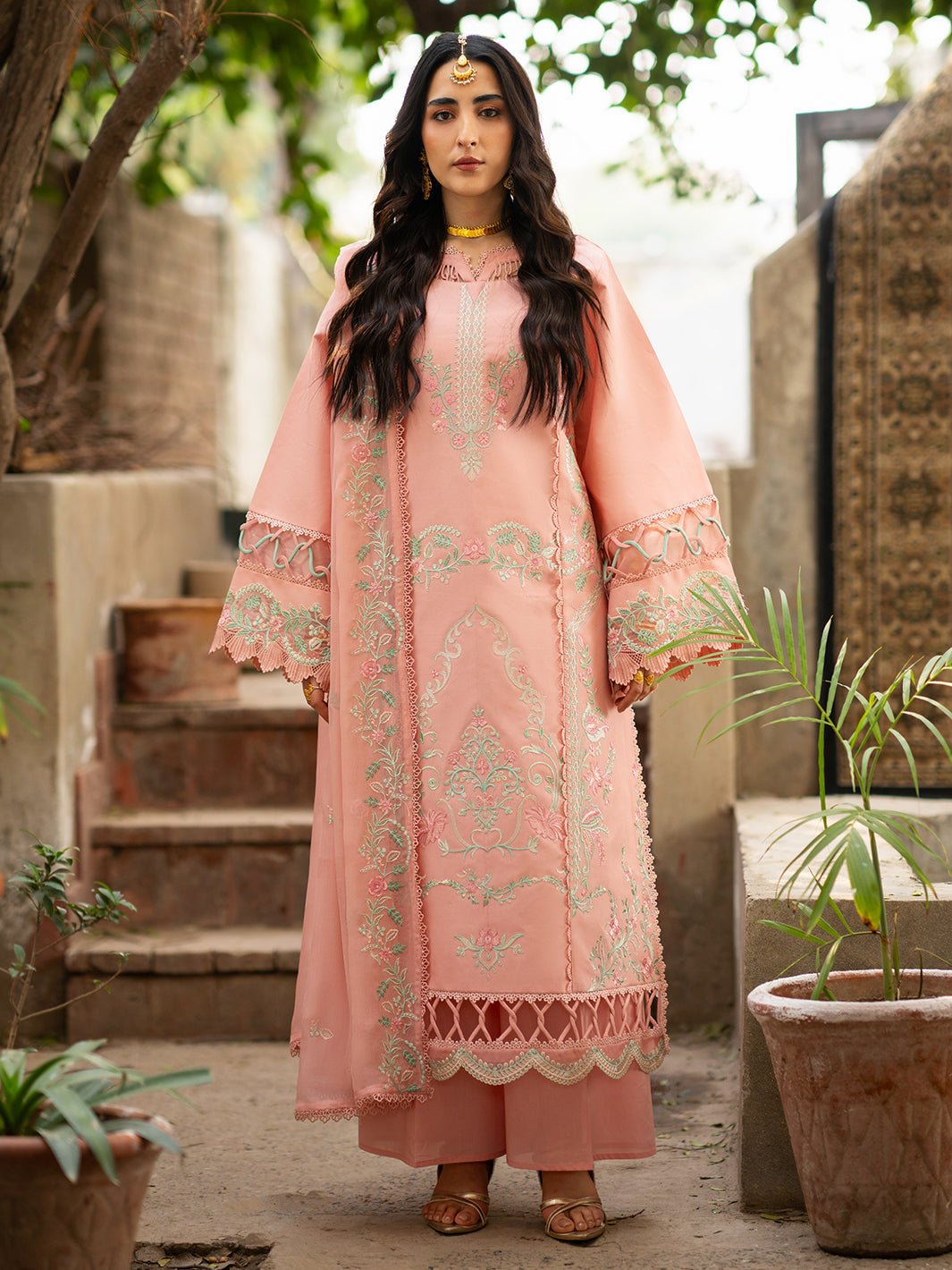 Mahnur | Satrangi Lawn 26 | ST-05-Brand:Mahnur-Type:Ladies Clothes-Peach Pink-Lawn-House of Maryam- Buy in UK, USA