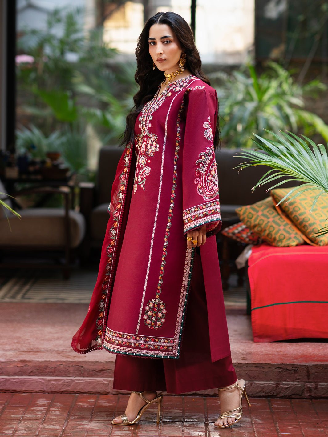 Mahnur | Satrangi Lawn 26 | ST-06-Brand:Mahnur-Type:Ladies Clothes-Wine-Lawn-House of Maryam- Buy in UK, USA