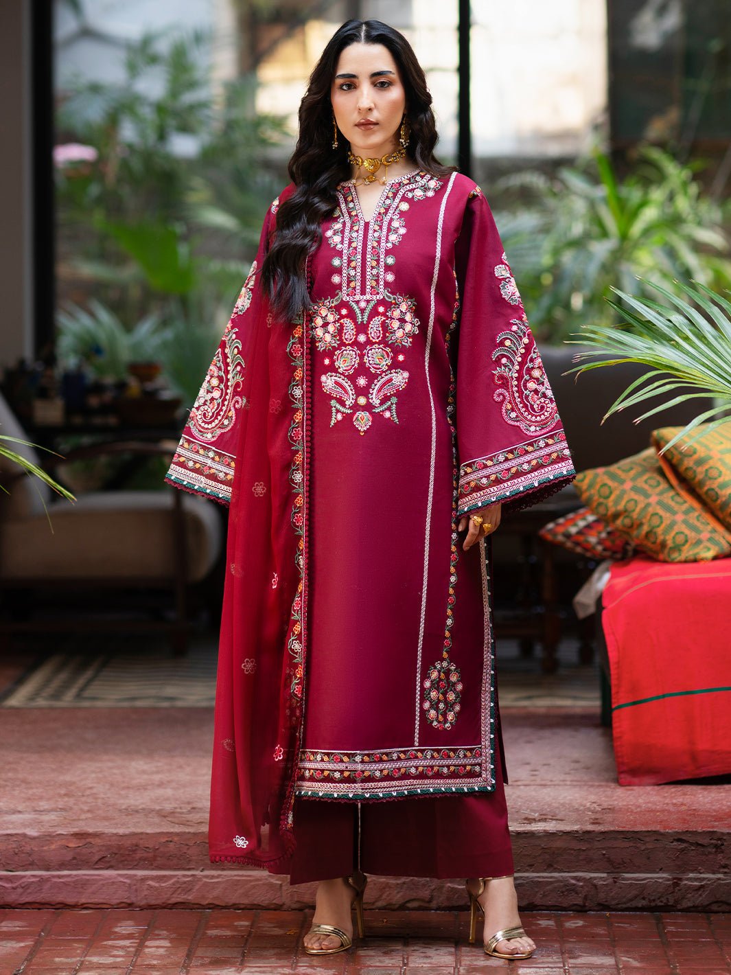Mahnur | Satrangi Lawn 26 | ST-06-Brand:Mahnur-Type:Ladies Clothes-Wine-Lawn-House of Maryam- Buy in UK, USA