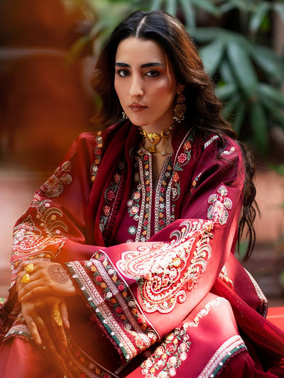 Mahnur | Satrangi Lawn 26 | ST-06-Brand:Mahnur-Type:Ladies Clothes-Wine-Lawn-House of Maryam- Buy in UK, USA