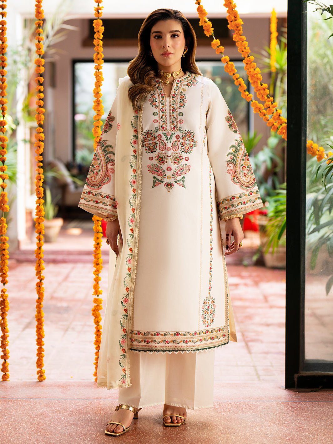Mahnur | Satrangi Lawn 26 | ST-07-Brand:Mahnur-Type:Ladies Clothes-Ivory-Lawn-House of Maryam- Buy in UK, USA