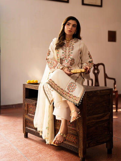 Mahnur | Satrangi Lawn 26 | ST-07-Brand:Mahnur-Type:Ladies Clothes-Ivory-Lawn-House of Maryam- Buy in UK, USA