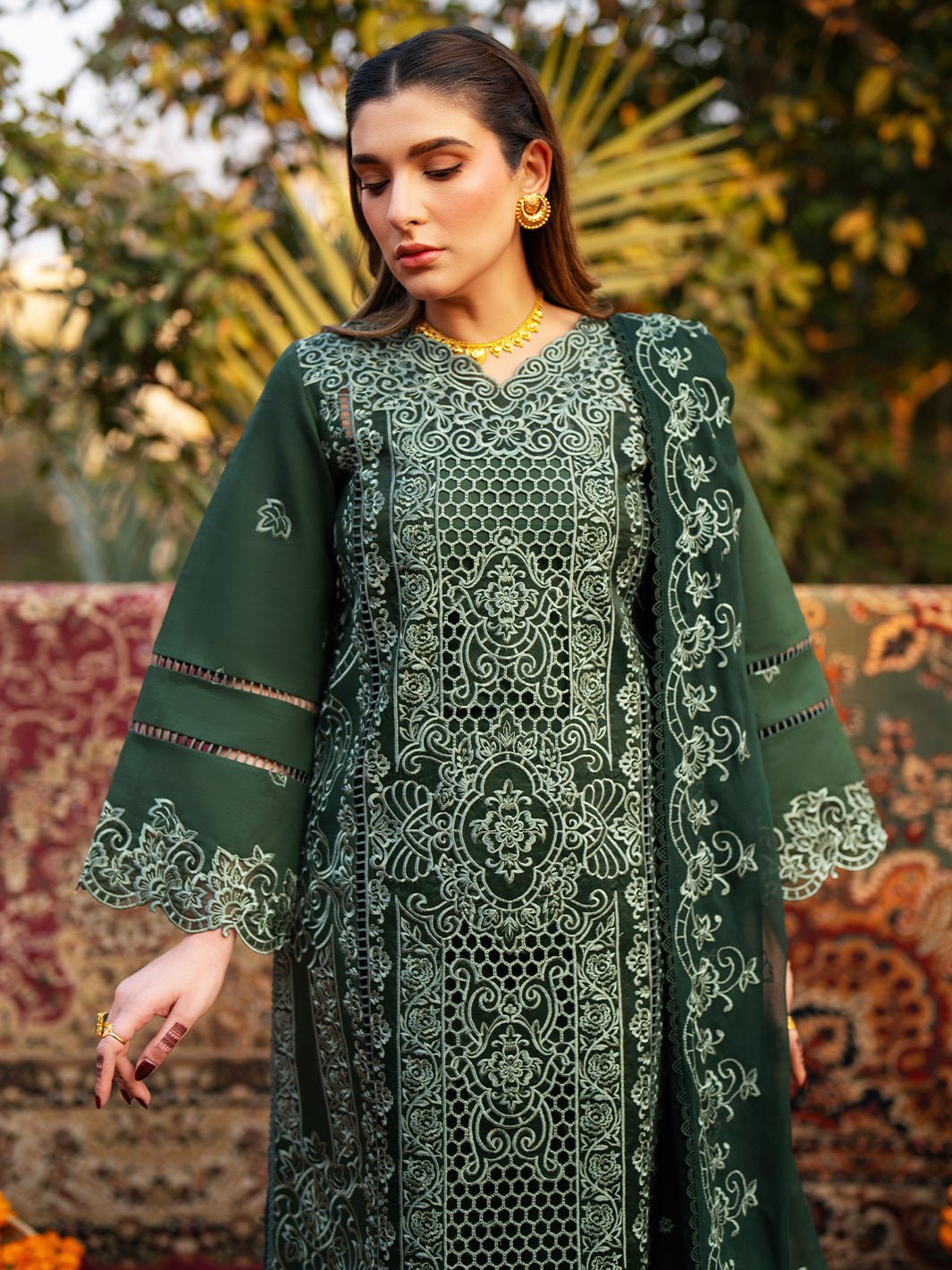 Mahnur | Satrangi Lawn 26 | ST-08-Brand:Mahnur-Type:Ladies Clothes-Olive Green-Lawn-House of Maryam- Buy in UK, USA