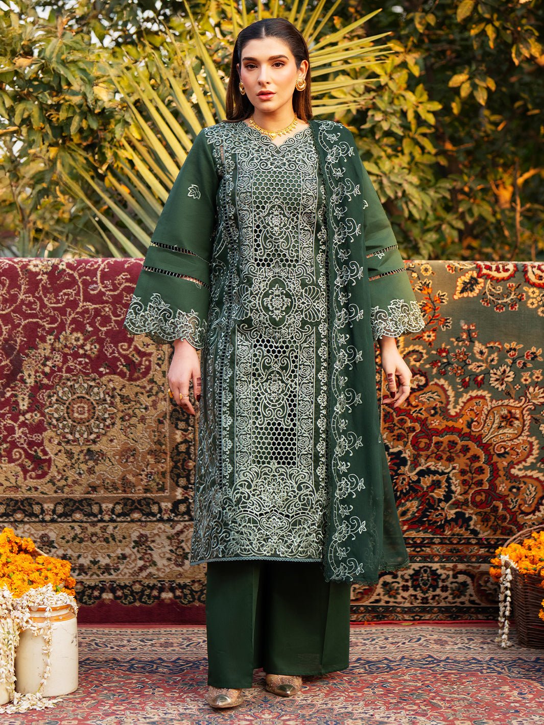 Mahnur | Satrangi Lawn 26 | ST-08-Brand:Mahnur-Type:Ladies Clothes-Olive Green-Lawn-House of Maryam- Buy in UK, USA