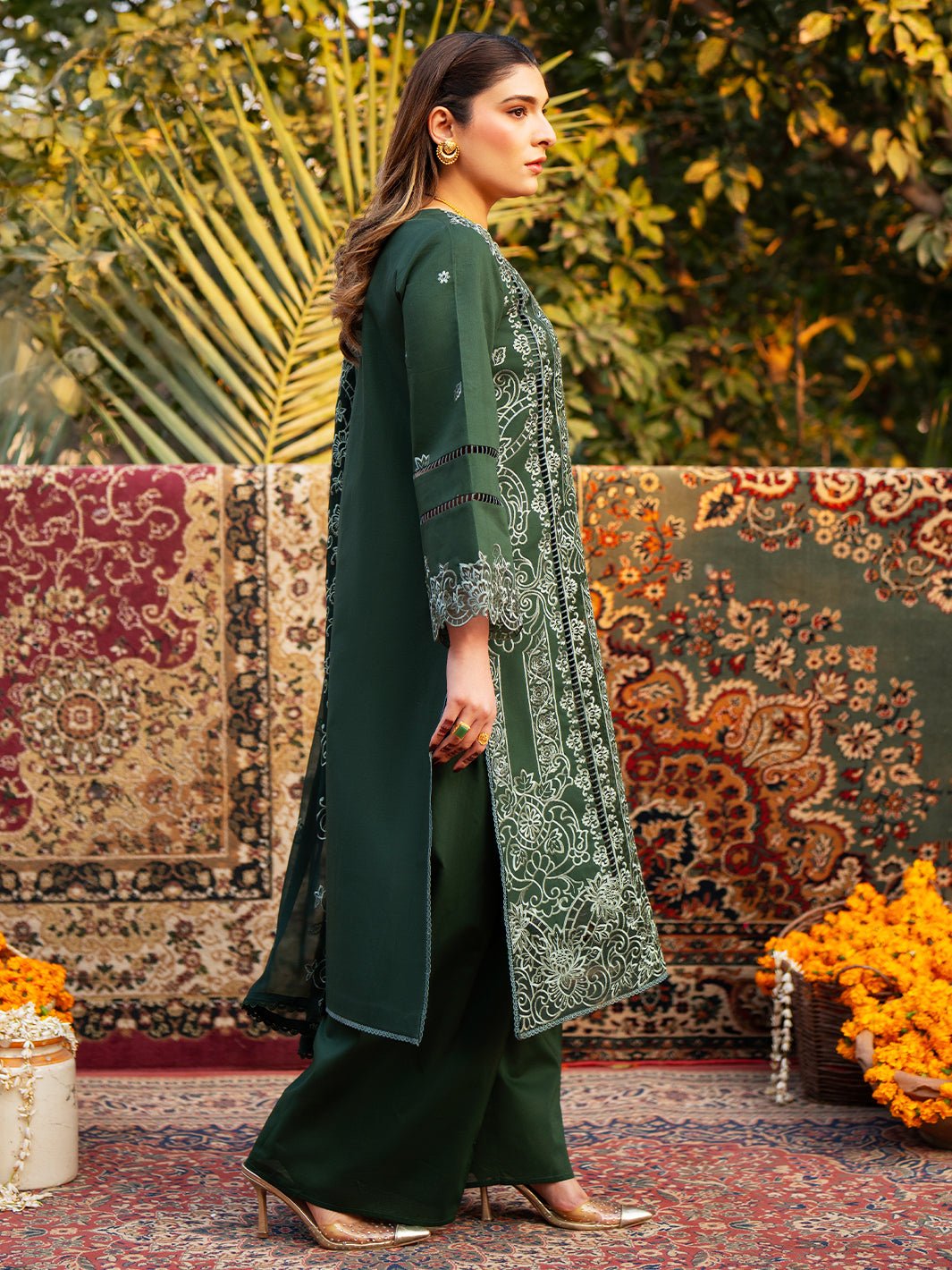 Mahnur | Satrangi Lawn 26 | ST-08-Brand:Mahnur-Type:Ladies Clothes-Olive Green-Lawn-House of Maryam- Buy in UK, USA