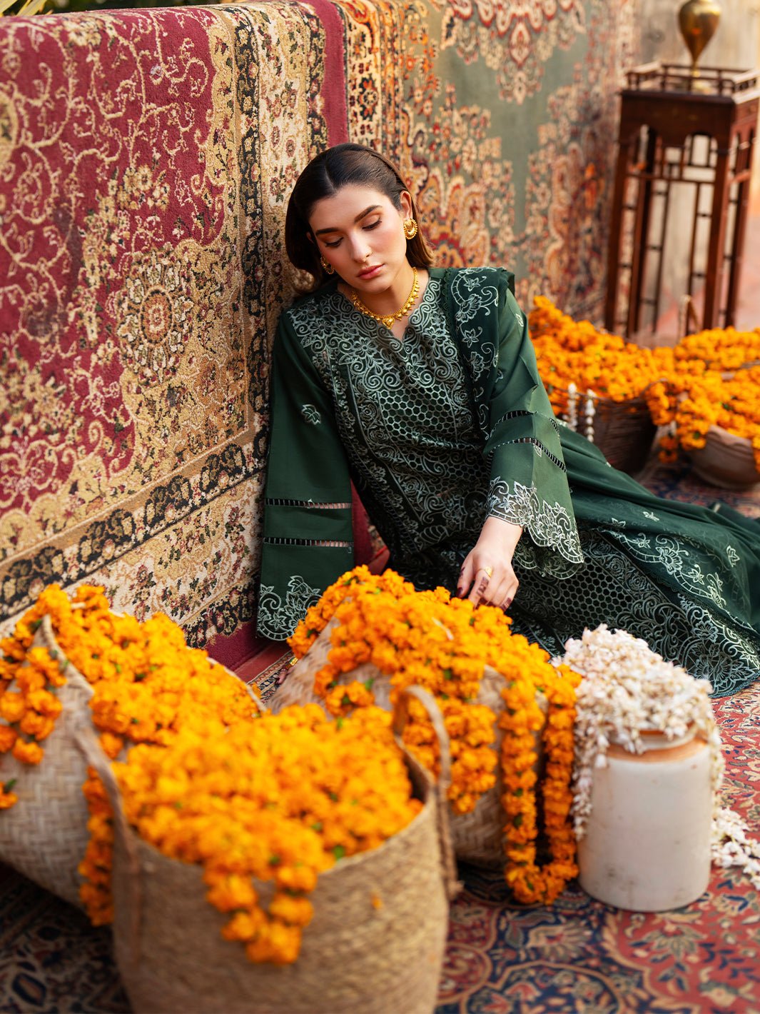 Mahnur | Satrangi Lawn 26 | ST-08-Brand:Mahnur-Type:Ladies Clothes-Olive Green-Lawn-House of Maryam- Buy in UK, USA