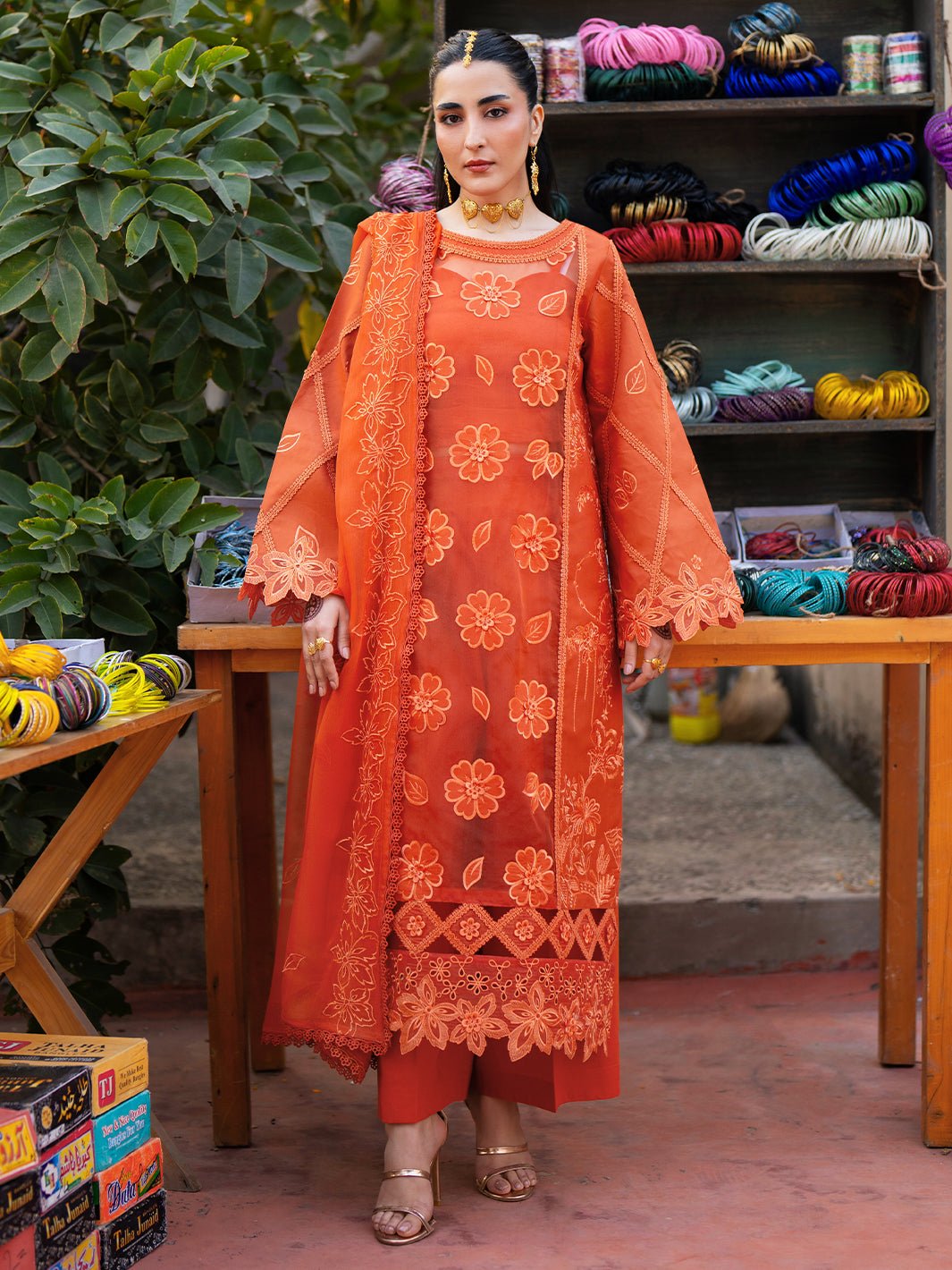 Mahnur | Satrangi Lawn 26 | ST-09-Brand:Mahnur-Type:Ladies Clothes-Orange-Lawn-House of Maryam- Buy in UK, USA