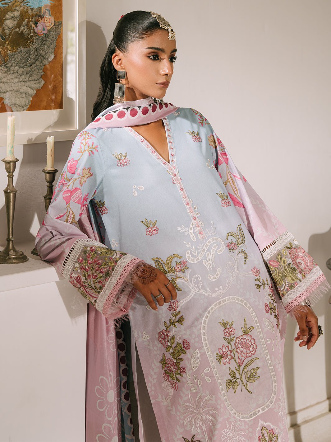 Mahnur | Shanaya Luxury Lawn 25 | Abeer-Brand:Mahnur-Type:Ladies Clothes-Ice Blue-Lawn-House of Maryam- Buy in UK, USA