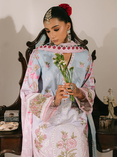 Mahnur | Shanaya Luxury Lawn 25 | Abeer-Brand:Mahnur-Type:Ladies Clothes-Ice Blue-Lawn-House of Maryam- Buy in UK, USA