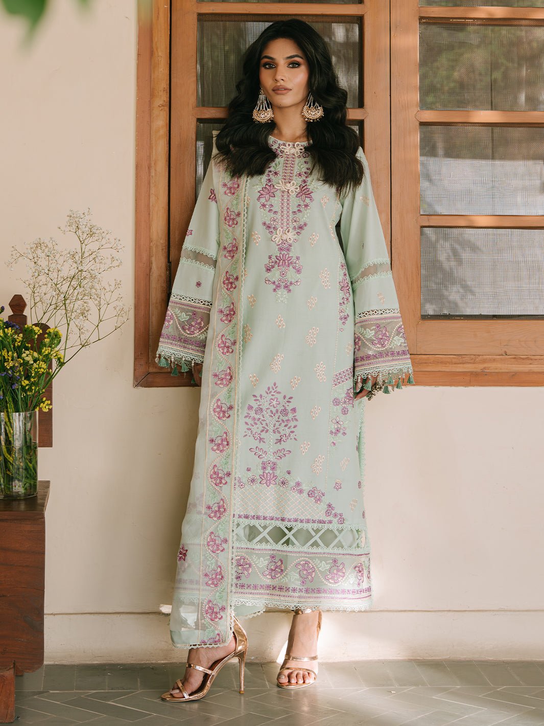 Mahnur | Shanaya Luxury Lawn 25 | Hooriya-Brand:Mahnur-Type:Ladies Clothes-Aqua Blue-Lawn-House of Maryam- Buy in UK, USA
